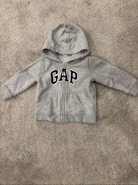 GAP Light Gray Kids Full-Zip Hoodie with Navy Logo